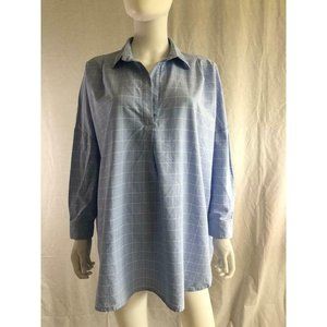 Reserved Women's Shirt Light Blue And White Long Sleeve V-Neck Lapel Size 12